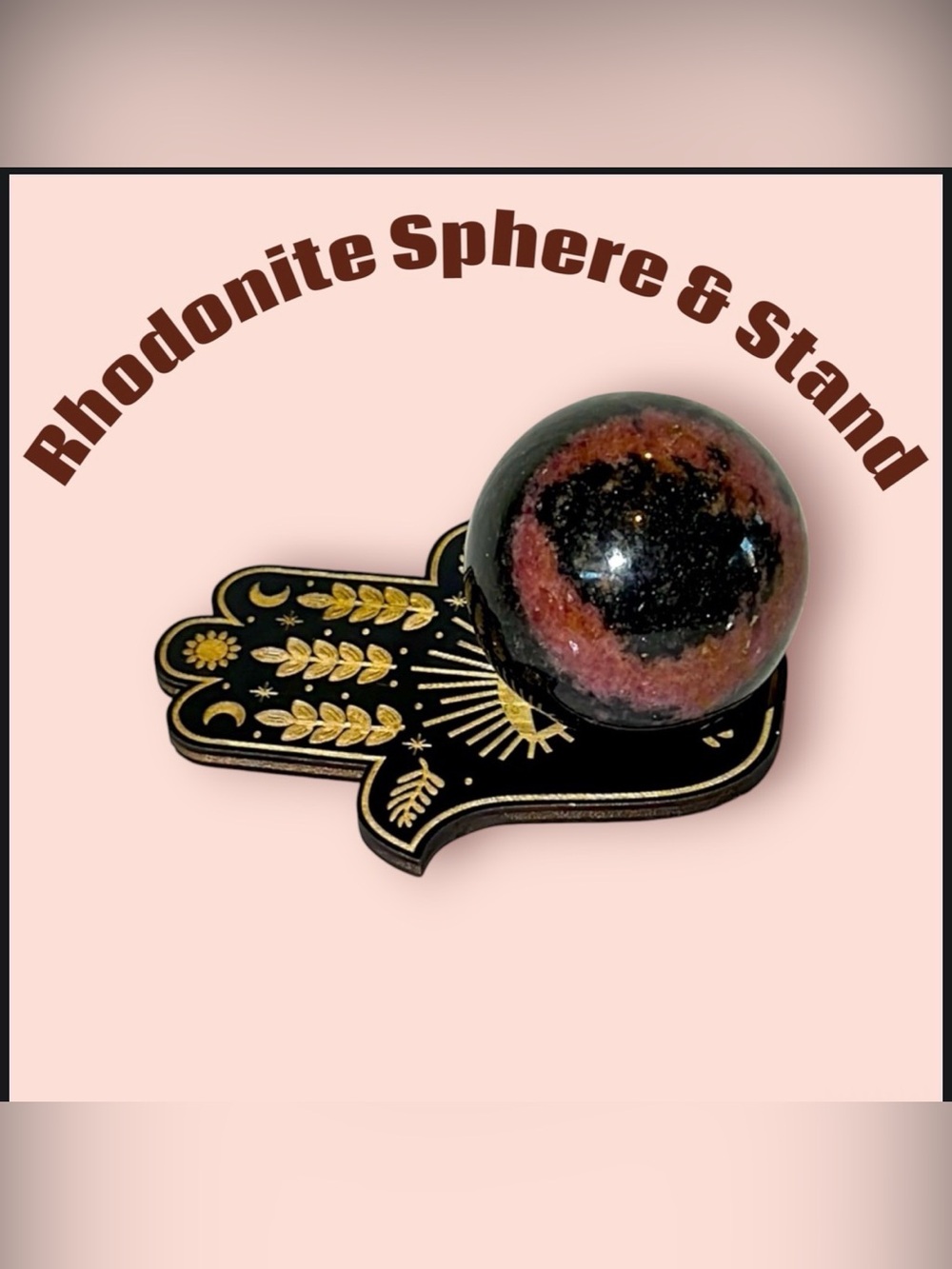 Rhodonite Crystal Gemstone Sphere & Stand NWOT
